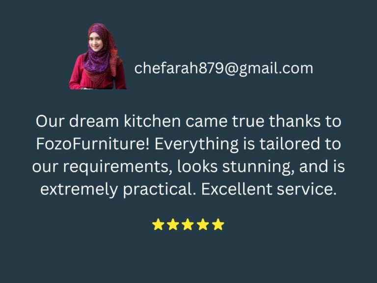 our dream kitchen came true thanks to fozofurniture! everything is tailored to our requirements, looks stunning, and is extremely practical. excellent service.