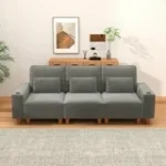 LUXE 3-seater sofa with stainless-steel cup holders and 3 accent cushions in modern living room