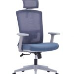 Upright Grey Mesh Office Chair with Adjustable Headrest & White Seat Cover Dubai