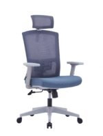Upright Grey Mesh Office Chair with Adjustable Headrest & White Seat Cover Dubai