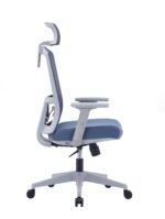 Upright Grey Mesh Office Chair with Adjustable Headrest & White Seat Cover Dubai - Image 2