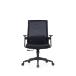High back office chair with adjustable up-down headrest Black nylon and glass fiber frame of office chair Adjustable lumbar support on high back chair Moulded foam cushion without seat cover on office chair Fixed armrest close-up on ergonomic office chair Black gaslift and nylon base of office chair PU black casters on office chair base