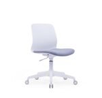 White frame office chair with modern ergonomic design on white background