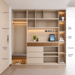 Modern Entryway Closet with Storage Bench & Display Shelves