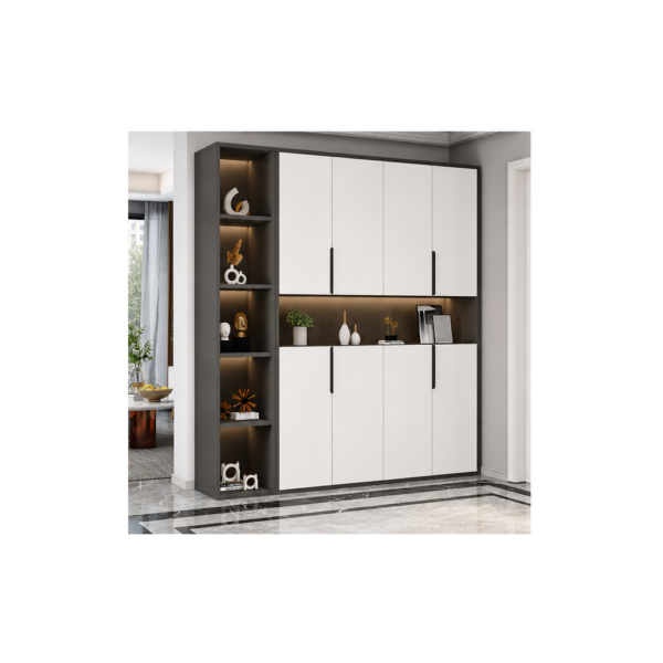 Black & White Shoe Cabinet with Open Display Shelf & LED | Dubai – HAVEN