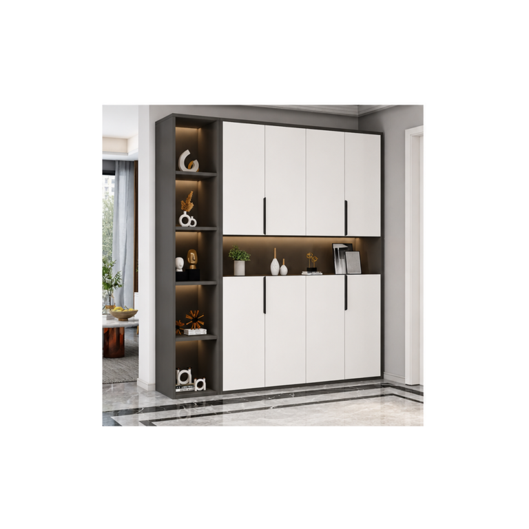 Black & White Shoe Cabinet with Open Display Shelf & LED | Dubai – HAVEN