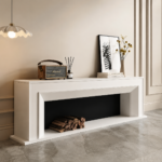 Bespoke arch-base TV console in PU matte white finish, custom-made for a Dubai living room — L180 × D33 × H65 cm