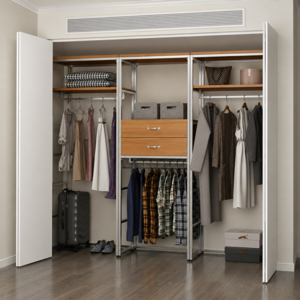 Modular Open Wardrobe with Folding Doors, Drawers & Hanging Rails