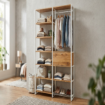 Open Wardrobe Storage Cabinet with Drawer & Hanging Rail