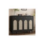 Rattan Shoe Cabinet with Black Mat Finish | Dubai Entryway Console – RATTAN