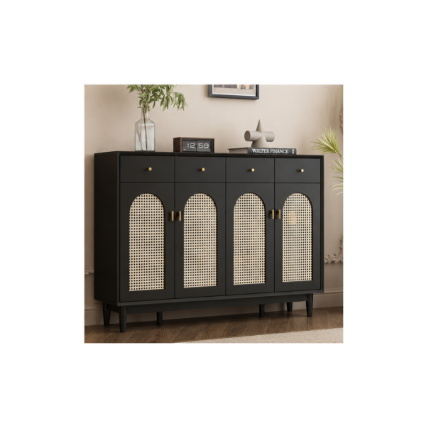 Rattan Shoe Cabinet with Black Mat Finish | Dubai Entryway Console – RATTAN