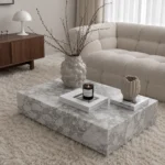 White Grey  Marble Block Coffee Table – Stone & Wood