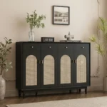 Rattan Shoe Cabinet with Black Mat Finish | Dubai Entryway Console – RATTAN
