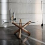 Round Glass Coffee Table – Natural Solid Wood Legs | 70cm Diameter