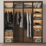 4-Door Sliding Wardrobe | Oak & Black Aluminium