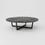 Round Marble Coffee Table with Black Powder-Coated Metal X-Base – Polished Stone Top | Dia 70 x H 45 cm