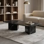 Rectangular Black Marble Coffee Table – Solid Stone Slab Legs | 120x70x45cm